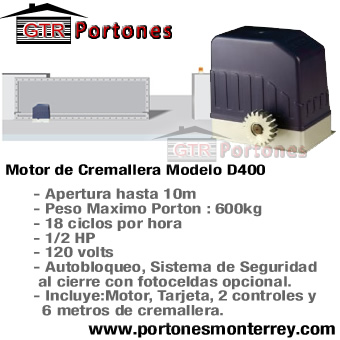 Motor Cremallera D400 – Para porton de 600Kgs